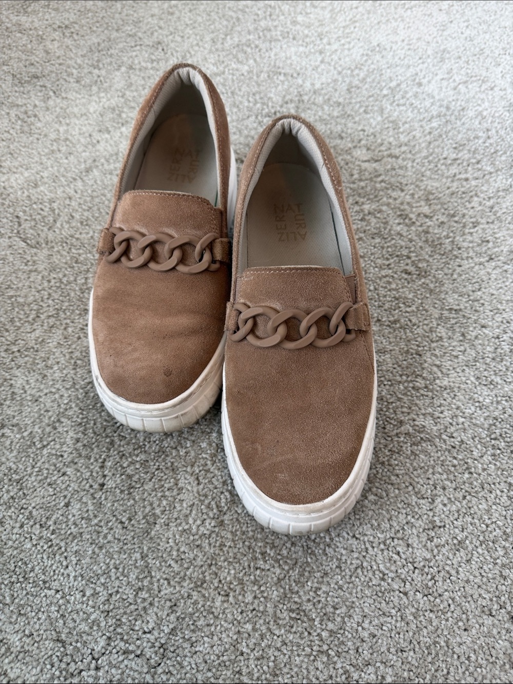 Naturalizer Women's Tan Suede Slip-On Sneakers with Chain Accent